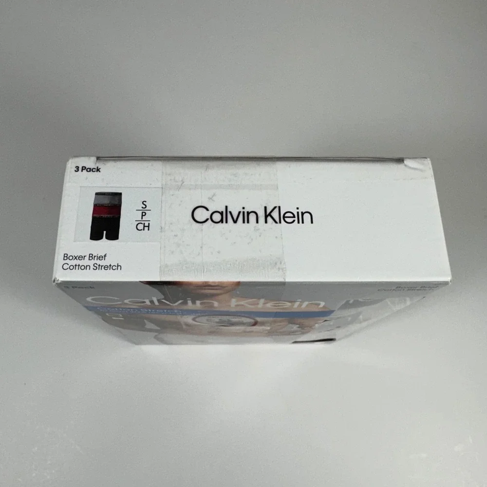 CALVIN KLEIN 3 Pack Cotton Stretch Boxer Briefs Black Red Gray Sz S (28-30) NEW